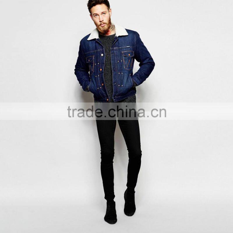 high quality men clothing jacket denim with fleece collar bulk whloesale