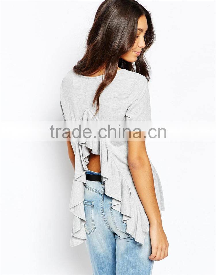 Girls short sleeve plain new design frill back t shirts, frill back t shirts wholesale cheap.
