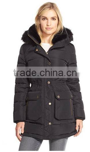 Wholesale 100% Nylon Shell Women's Slim Parka Jackets With Fur