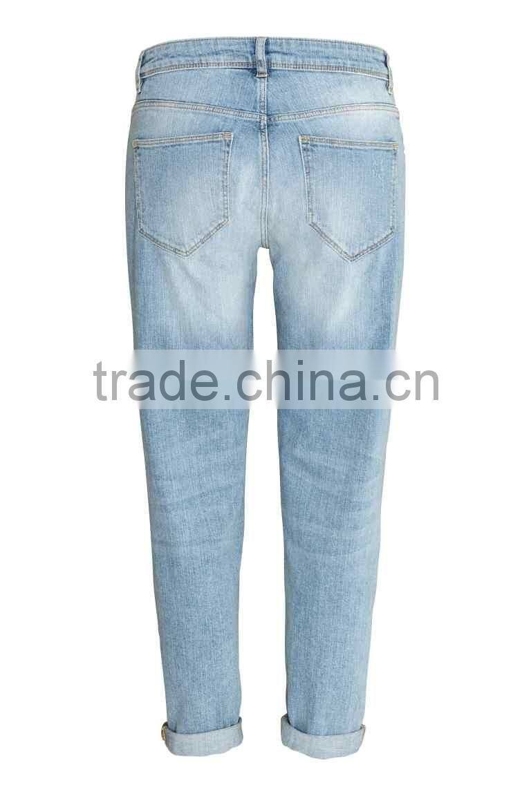 Boyfriend Low Trashed Jeans,2016 summer women denim pants,women corpped jean