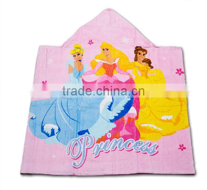 Fast delivery reactive printed 100 cotton velour kids beach towel poncho