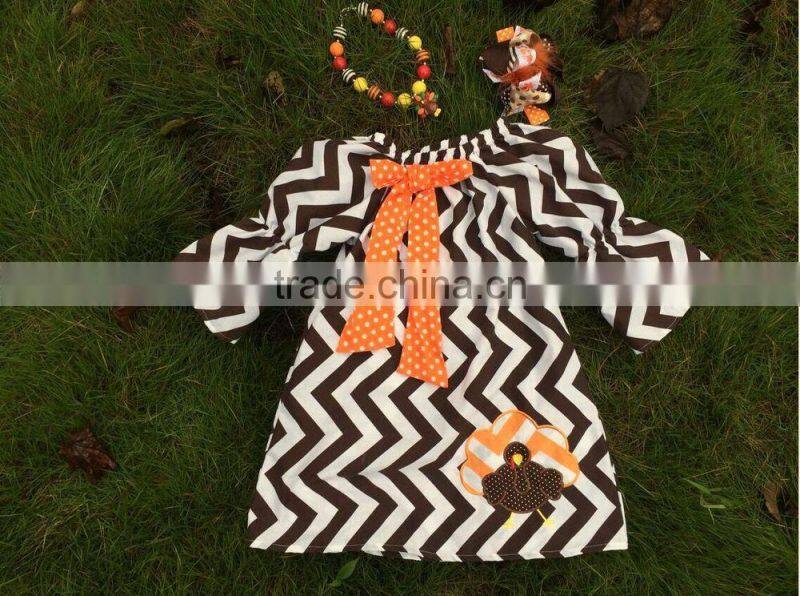 baby girls thanksgiving dress chevron turkey dress baby girls boutique dress smocking children dress Yiwu Mommyhome Garment