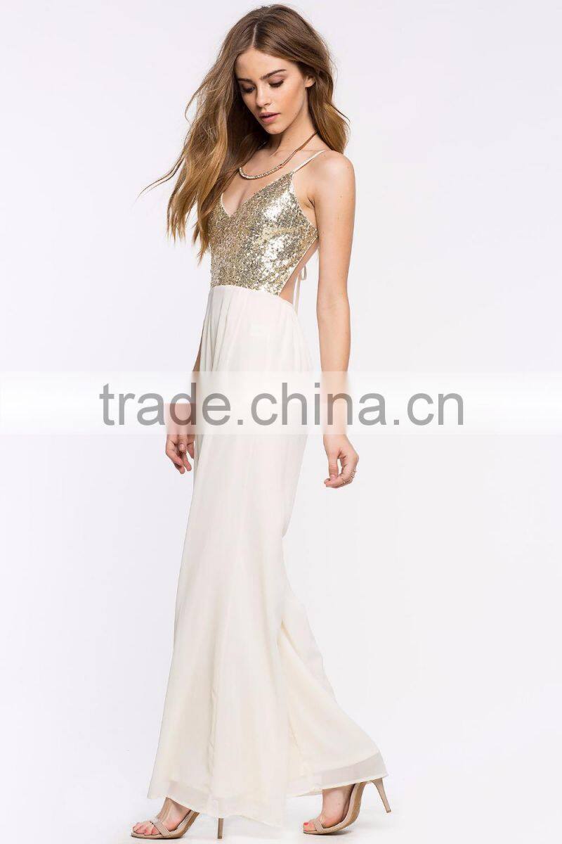 Adjustable strap sequined V neck wide leg jumpsuit women clothes