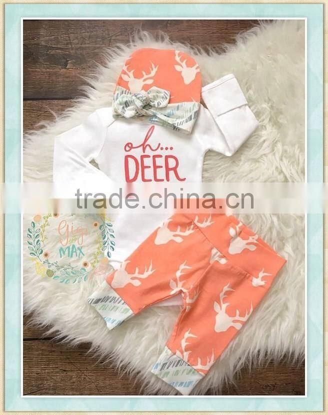 Newborn Baby kids coming home outfit fall children boutique clothing 2016 deer I m here baby girl wholesale children's romper