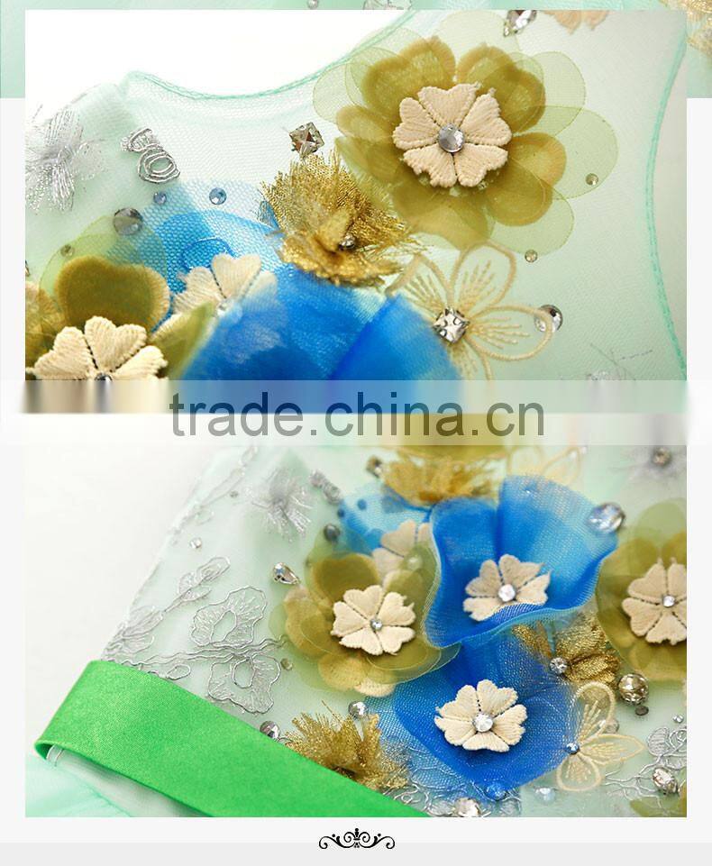 New Arrivals Little Girl Wedding Dress Green Summer Dress For Girl Fancy Kids Wear GD90427-1