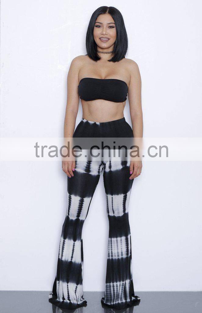 khaki gradient bell bottomed pants and top set /22 color xayn printed wide legging flare trousers and top two piece set