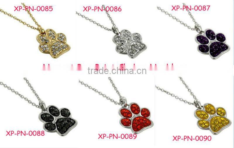 Silver Tone/Cheap Clear Rhinestone/Lobster Claw Closure/Lead&Neckle Compliant/Paw Shaped Necklace