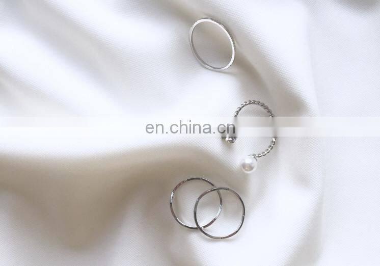 4PCS/Set Gold plated Minimalist Pearl Diamond Mix Design For Women Knuckle Ring Set