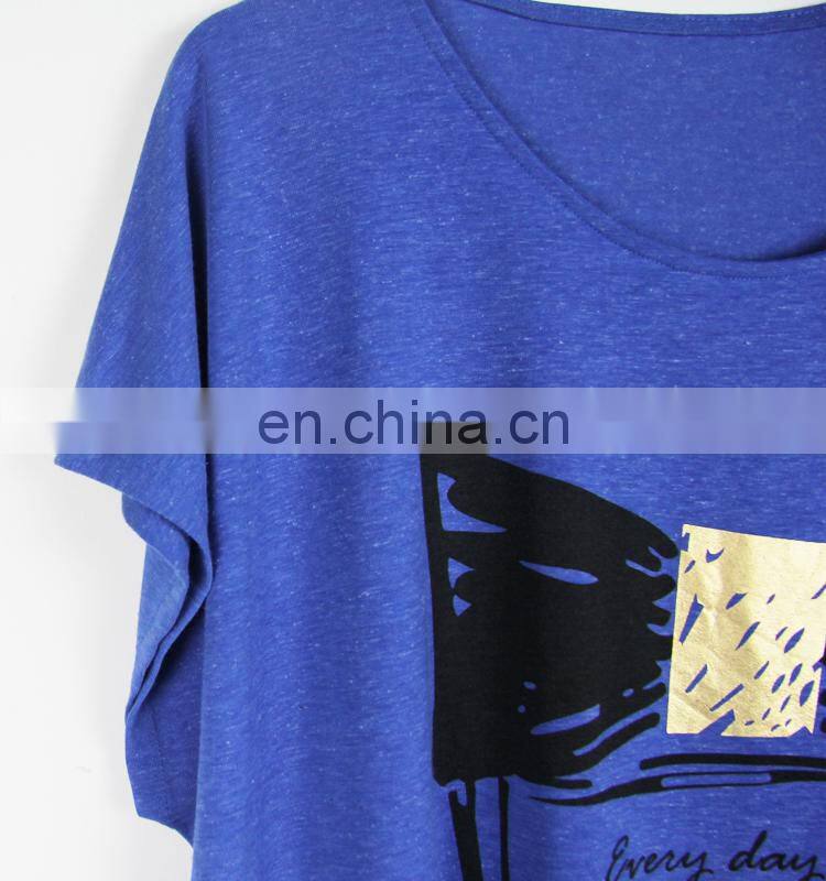 Blue print T-shirt for 2015 new products Bat sleeve