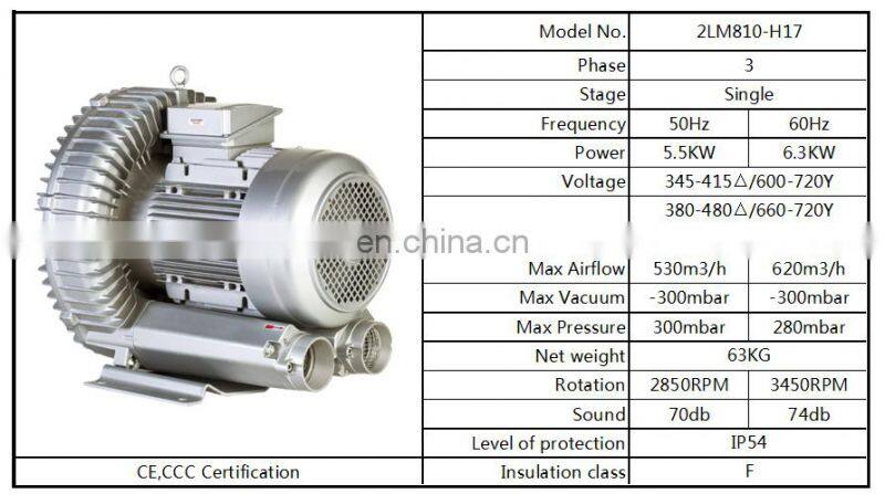 Large Air Capacity Long Life Regenerative Ring Blower Tunnel Use