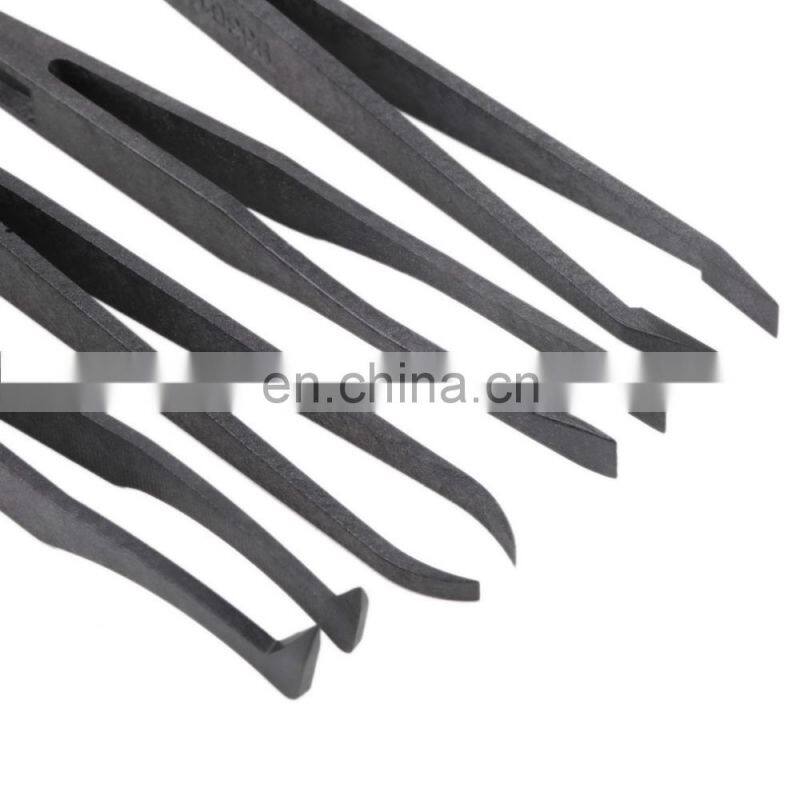 Plastic Heat Resistant Straight Bend Anti-static Tool Tweezer 7pcs