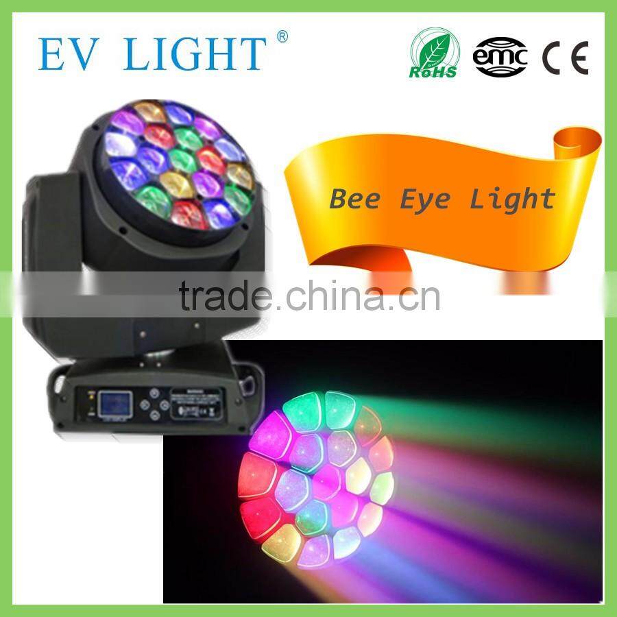 Rgbw zoom beam wash 19pcs*15w bee eye led beam moving head stage light