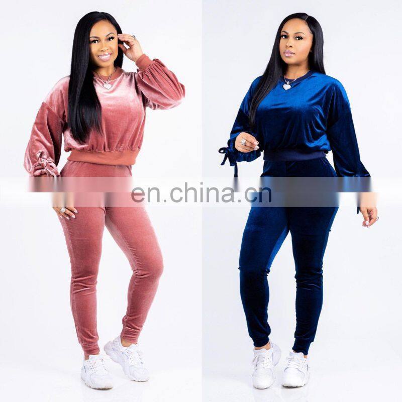 Wholesale customized women's suits European and American women's long-sleeved T-shirt tight trousers casual suit