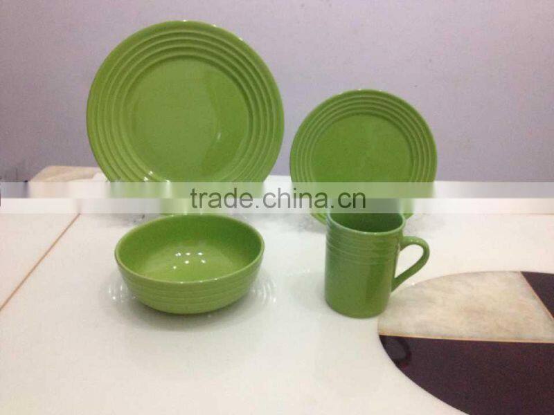 2015 hot new design stoneware dinner set 16pcs solid color ceramic dinnerware with embossment