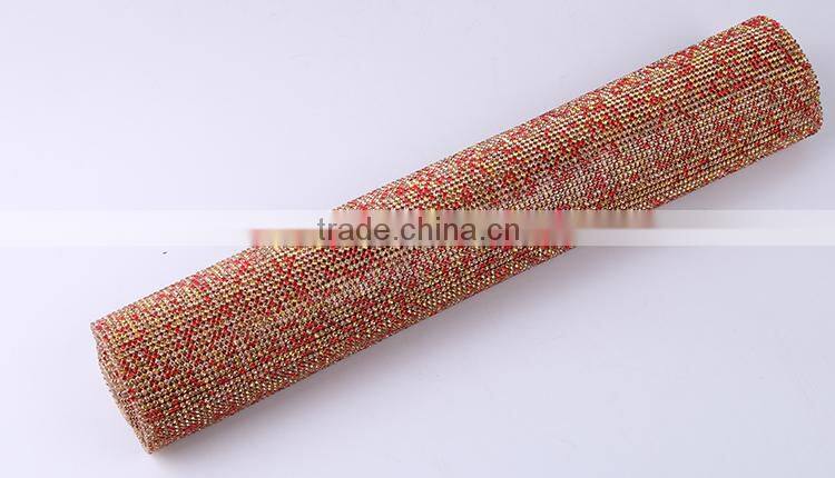 Hot fix Crystal bling bling fiberglass jute rhinestone mesh roll