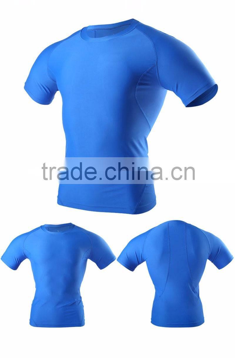 (OEM/ODM Factory)Black Short sleeve quick dry breathable compression wear men compression wear quick dry running tops for men