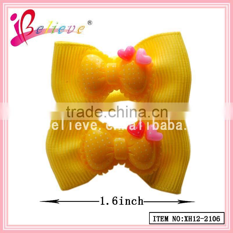 Plastic bow girls ponyholder ribbon bow covered elastic hair bands (XH12-2106)