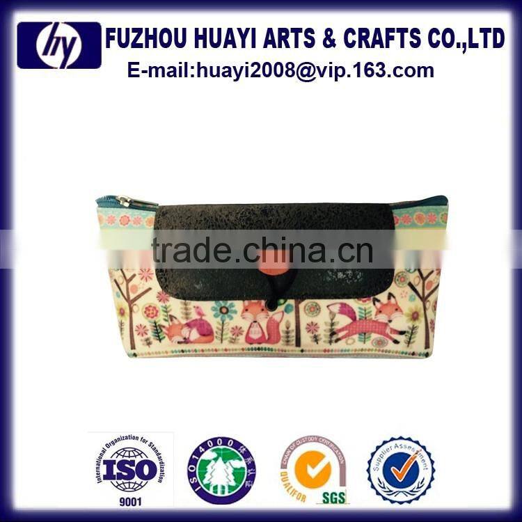 wholesale colorful rectangle custom printed cotton&pu pencil case with zipper