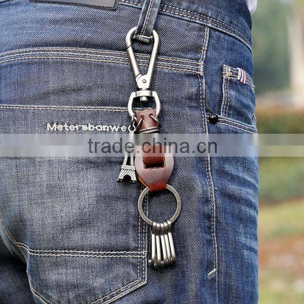 High Quality Hot Sale Lovely Genuine Handmade Leather Keychain With Key Ring Leather Keychain