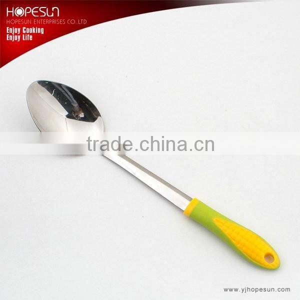 Modern colorful metal kitchen cooking solid spoon with plastic handle