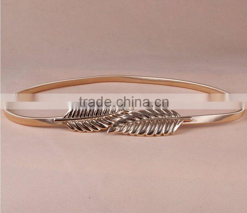 European metal leaf dress belt female thin elastic stretch belt