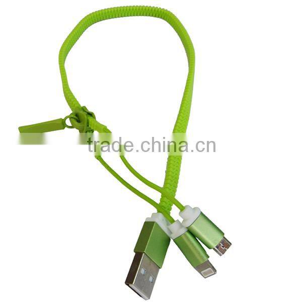 High quality charging and data sync 2 in 1 zipper USB cable