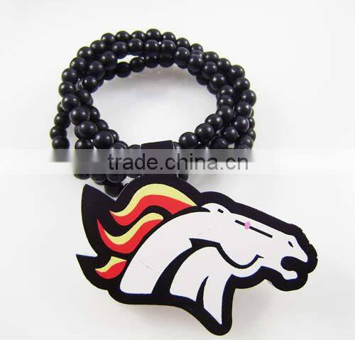 Wooden Denver Broncos Pendant Piece 36" Bead Chain Good Wood Style