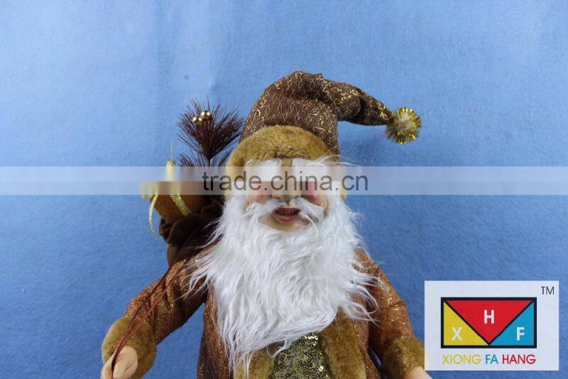 Natural Country Brown Standing Santa Claus Christmas Figure with Sled and Gift Bag
