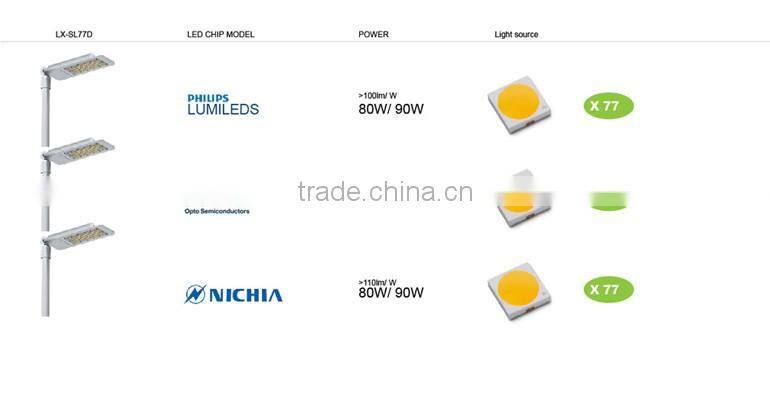 Super Slim Design, Nichia LED, 100-140lm/W, Promotional Price, 2016 CE Rohs Approved, Meanwell Driver 90W LED Street Lighting