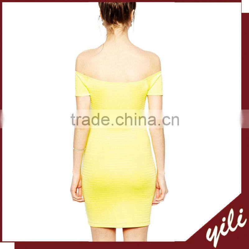 women bright yellow off shoulder wholesale bandage dress