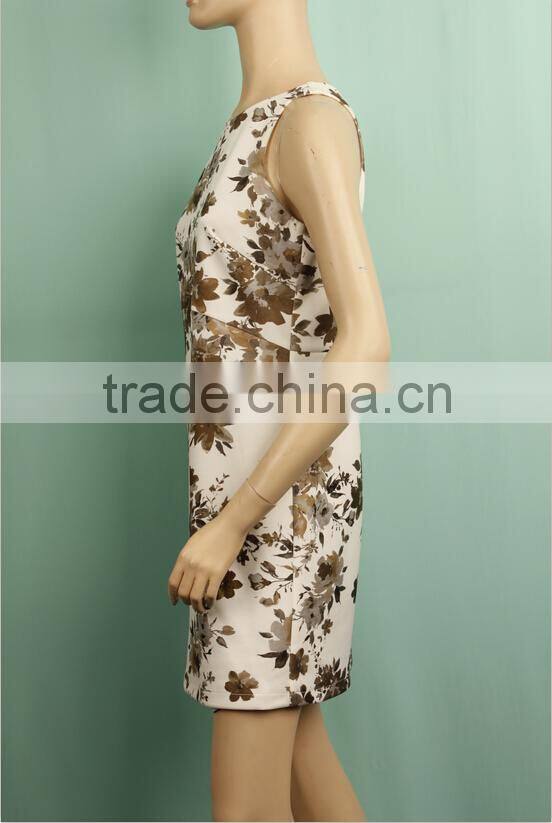 2016 NEW STYLE SPRING AUTUMN PRINTED FLORAL SLEEVELESS ZIPPER DRESS WP150732416