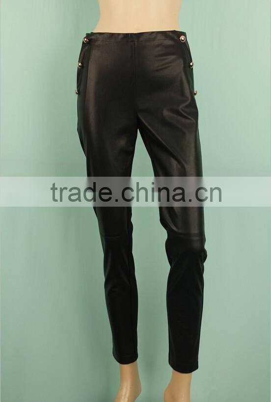 2016 fashion Cheap plus size glossy PU leather tight women leather pant