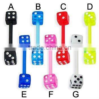Flexible acrylic dice tongue ring