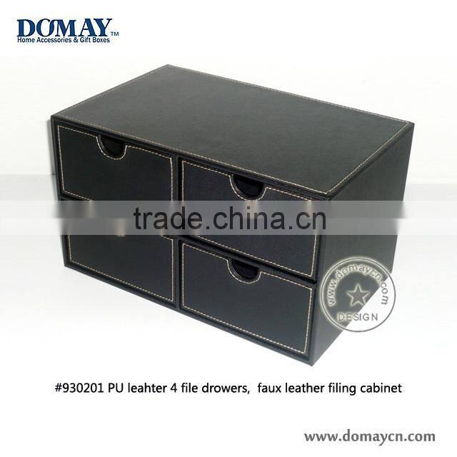 PU leather 4 filing drawers, faux leather office filing cabinet, stationery desktop set