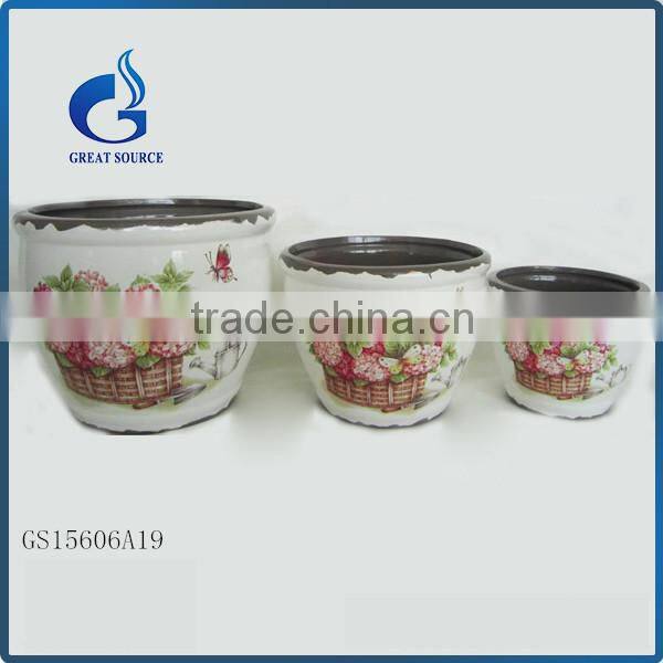 Unique design hot sale china round ceramic flowerpot set