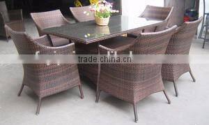 outdoor restaurant party furniture long dining glass table and chairs rattan garden set YPS002