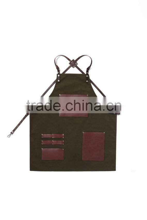 Hign Quality Barista Apron, Work Apron ,Navy Canvas with Black Leather Strap Apron