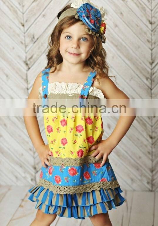 2016 wholesale 100% cotton material girls boutique summer clothing