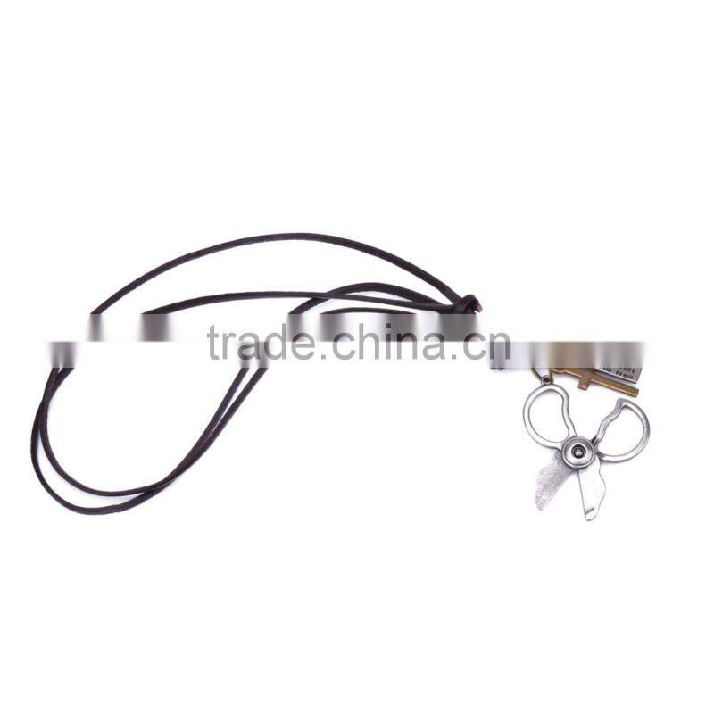 Genuine Leather Necklace with Antique Sliver Scissor Pendant.