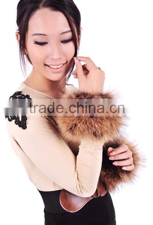 Fashion Girls Genuine Raccoon Fur Cuff for Wrist Arm Warmer