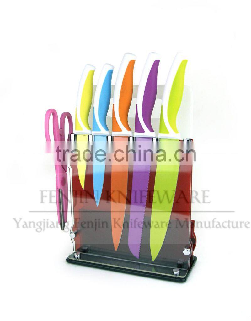 5PCS Pattern Coated Kichen Knife Set with Universal Knife Block