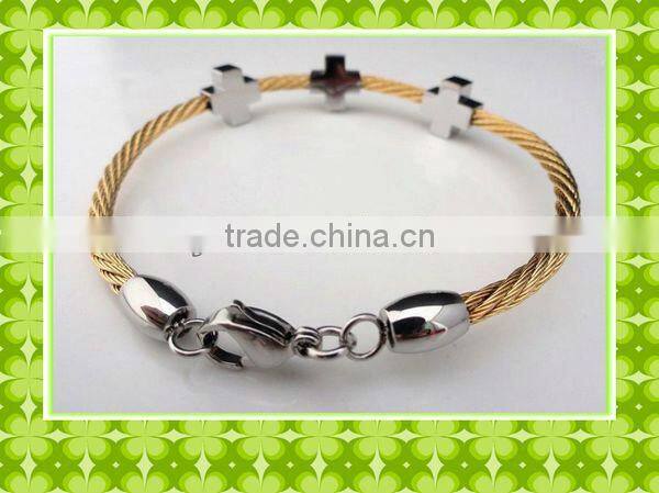 Gold Stainless Steel Mirror Finish Men's Cross Link Bracelet#12506