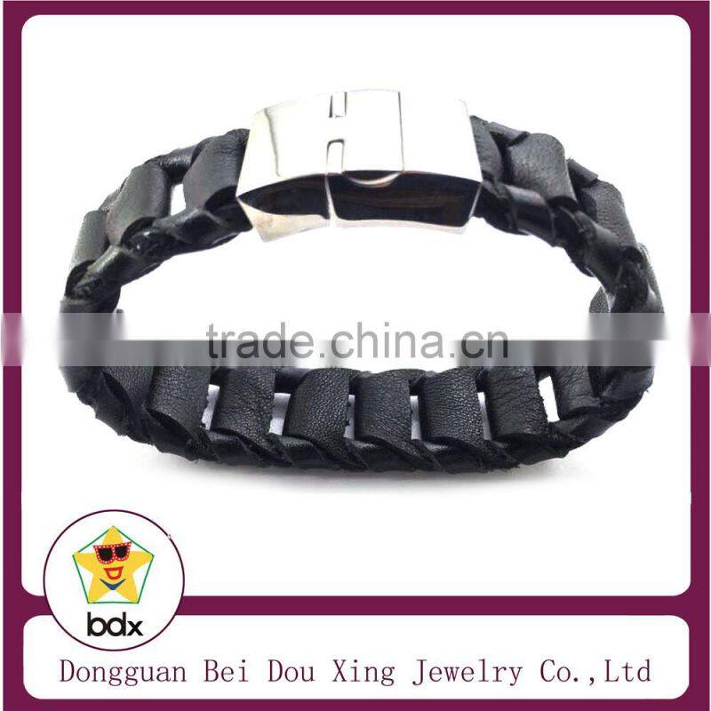 2015 Alibaba Wholesales Fashion Handmade Braided Leather Stainless Steel Magnetic Clasp Bracelet With Good Quality