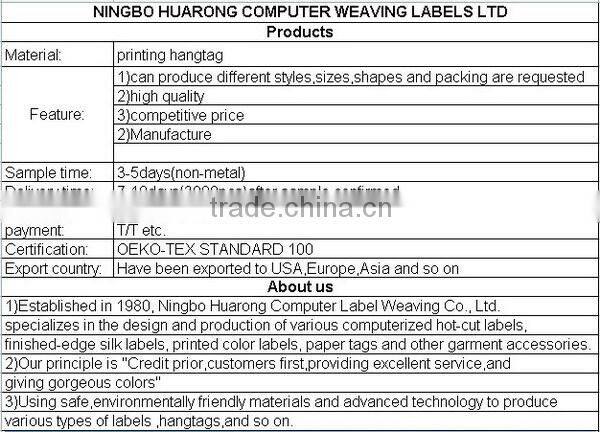 Printing garment hangtag for girls