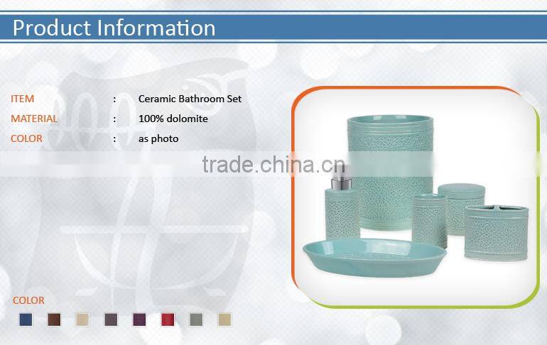 Solid Embossed Ceramic Bathroom Accessory Set