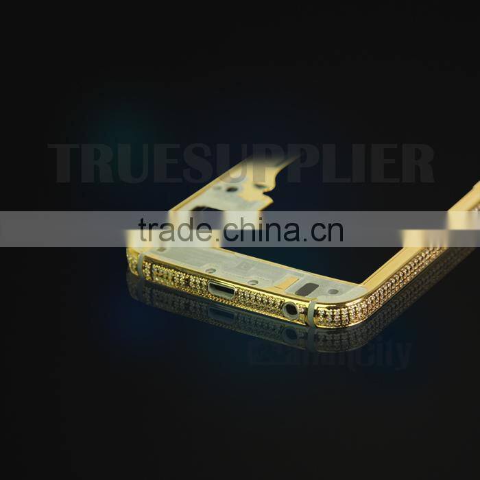 New design for Samsung gold middle plate with diamond for samsung galaxy s6 black housing