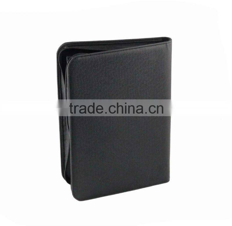 Zipper leather portfolio with notepad and calculator