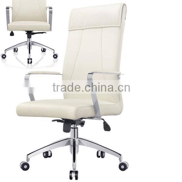 Simple Design High Back White Leather Office Chair Chrome Arms white leather