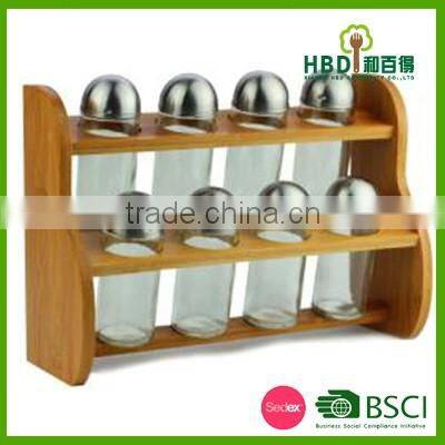 8pcs bamboo spice jar set with bamboo rack
