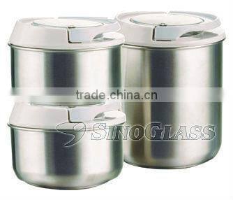SINOGLASS 3 Pcs Round Stainless steel Rainbow Lock Airtight Storage Jar Set